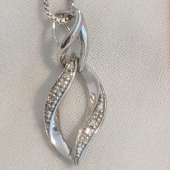 925 Sterling Silver Jewelry - Elegant Sterling Silver Infinity Swirl Twist Genuine Diamond Necklace 925